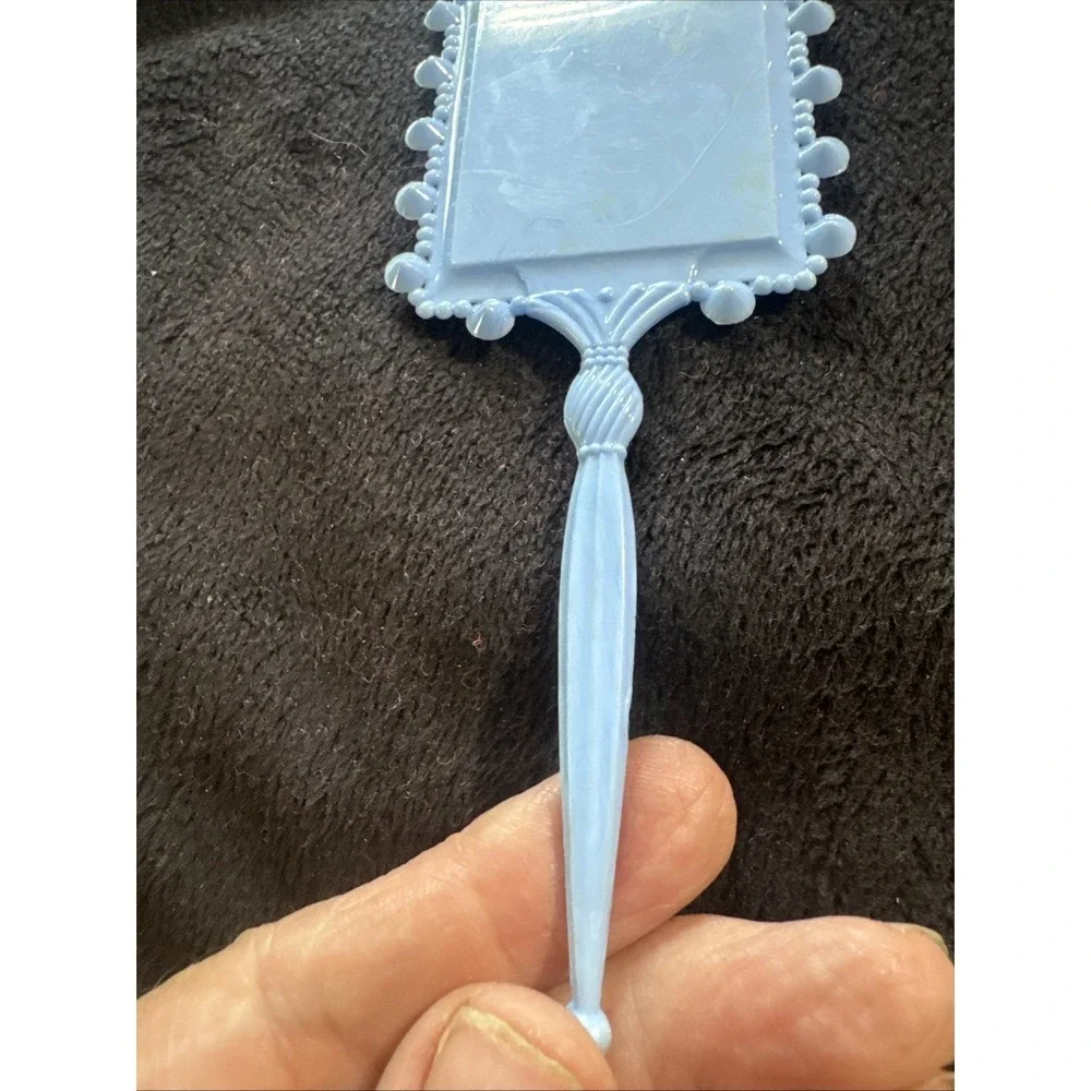 Vintage Small Blue Plastic Handheld Mirror‎ for Dolls, Made in USA